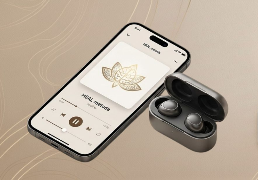 Telefon s přehrávačem nahrávky metody HEAL a bezdrátová sluchátka